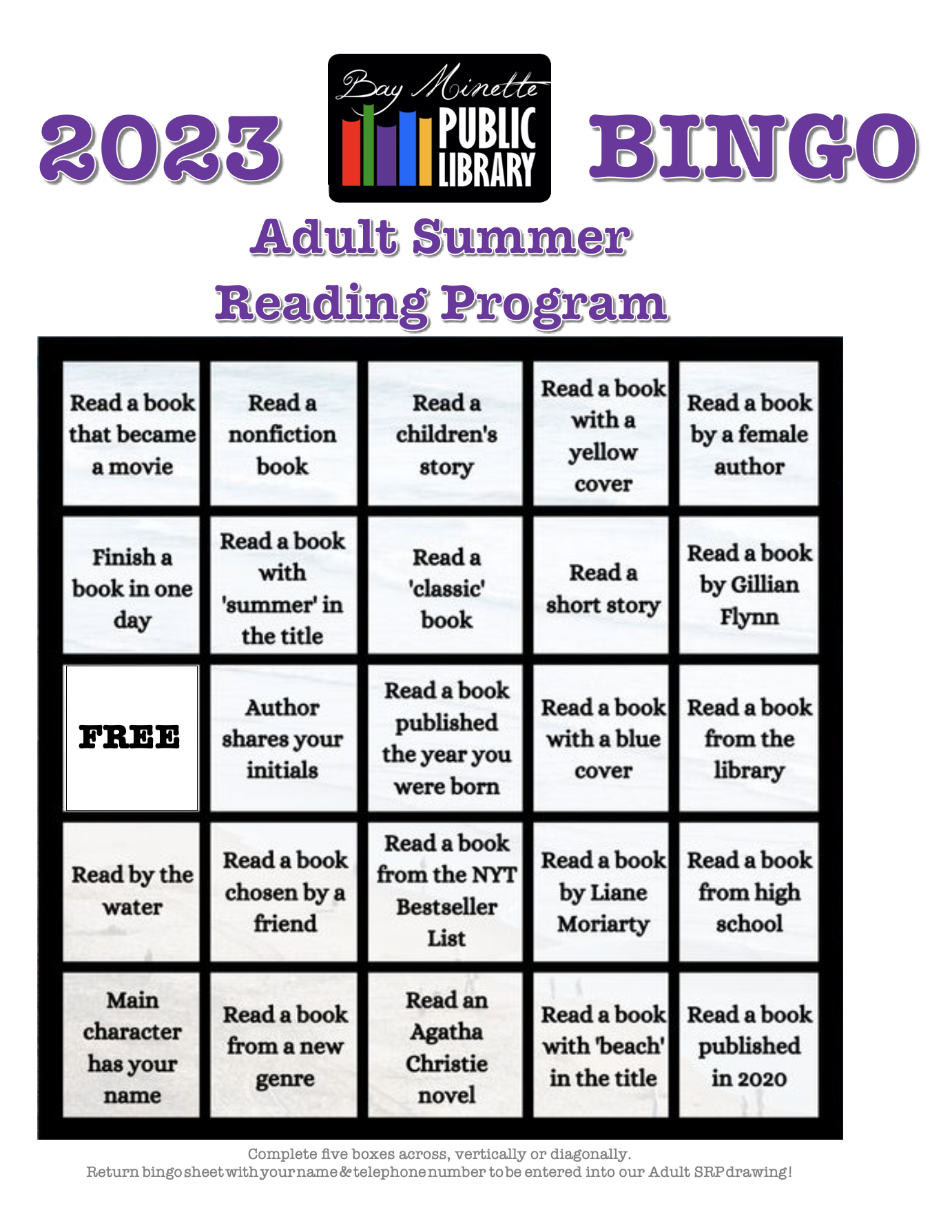 2023 Adult Summer Reading Program Bingo